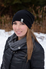 black Cashmere and Merino Beanie for women made in Canada