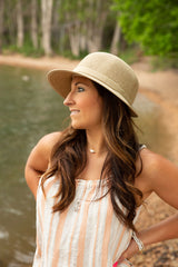medium brimmed straw sun hat for women 
