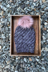  Women's Merino hat with pom pom hand knit in Canada