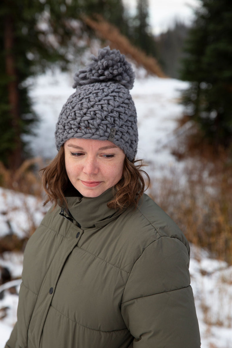 chunky hand crocheted merino toque with pom pom handmade in Canada