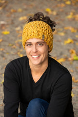 Handmade messy bun toque made in Canada