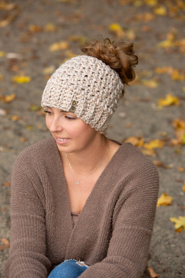 Messy bun toque made in Canada with wool