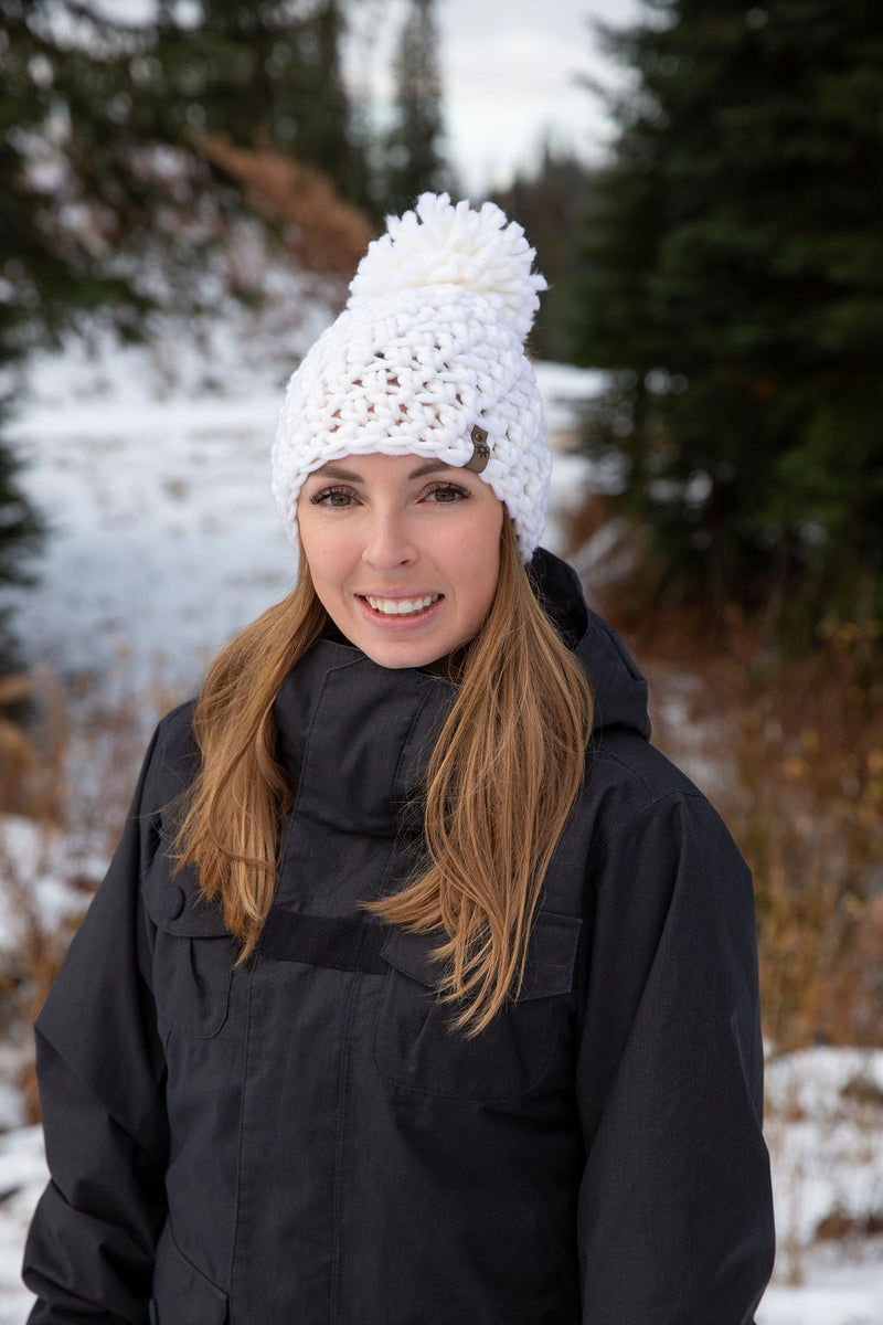 hand crocheted merino toque with pom pom made in Canada