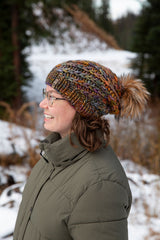 hand knit slouchy Merino toque for woman handmade in Canada