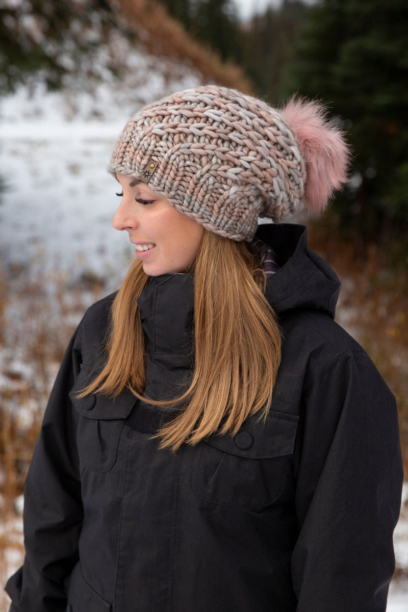 hand knit slouchy Merino hat for women handmade in Canada