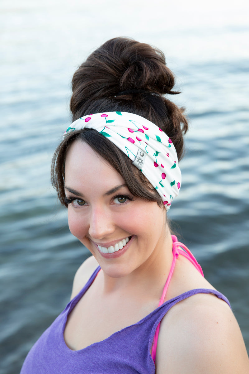cherry print bamboo headband made in Canada 
