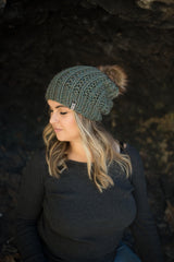 hand knit merino wool beanie with pom pom made in Canada