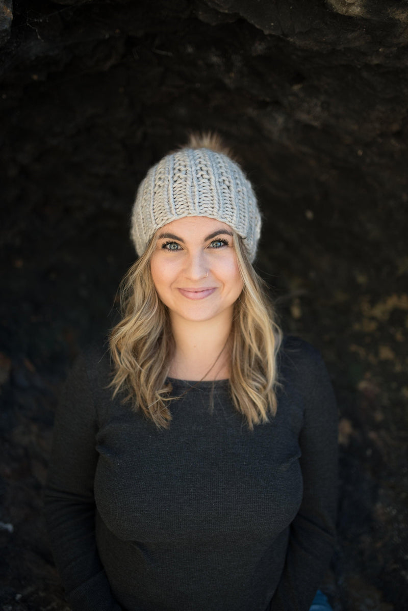 knit merino wool hat with pom pom 