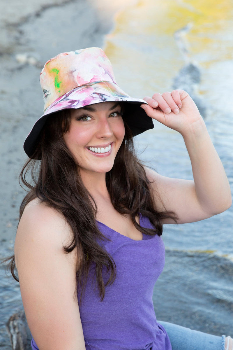 Ladies sun hat with flowers handmade in Canada