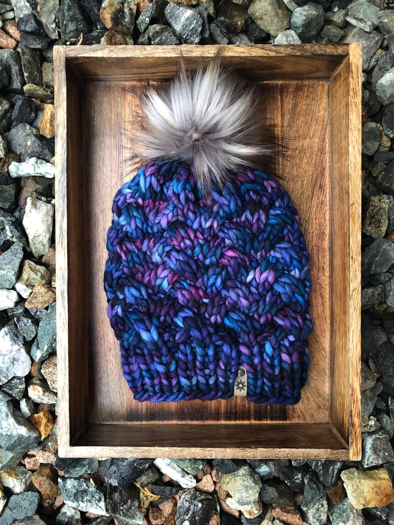 hand knit hat with pom merino Canada